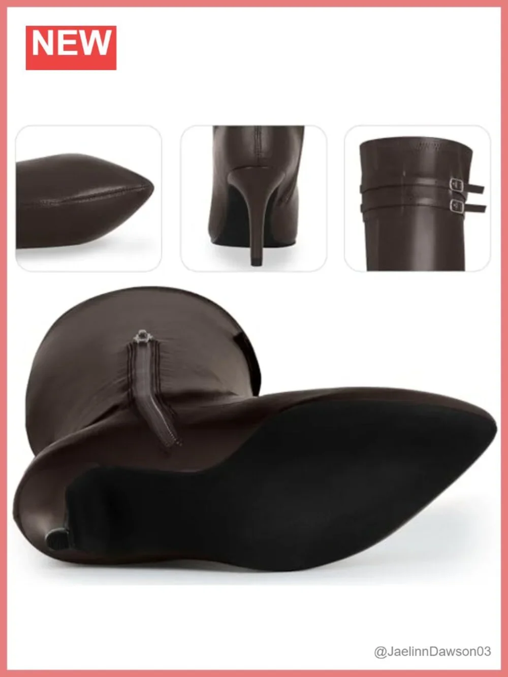 Faux Leather Thigh High Heel Boots Pointed Toe Stiletto Buckle
